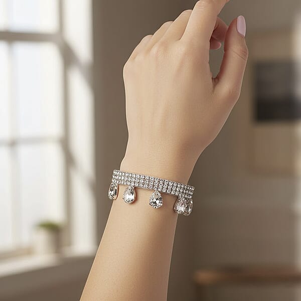 Sparkling Austrian Crystal Dripping Bracelet In Silvertone (7.50-9.50In)