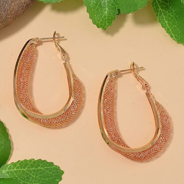 Sparkly Champagne Austrian Crystal Infinity Inside Out Hoop Earrings In Rosetone