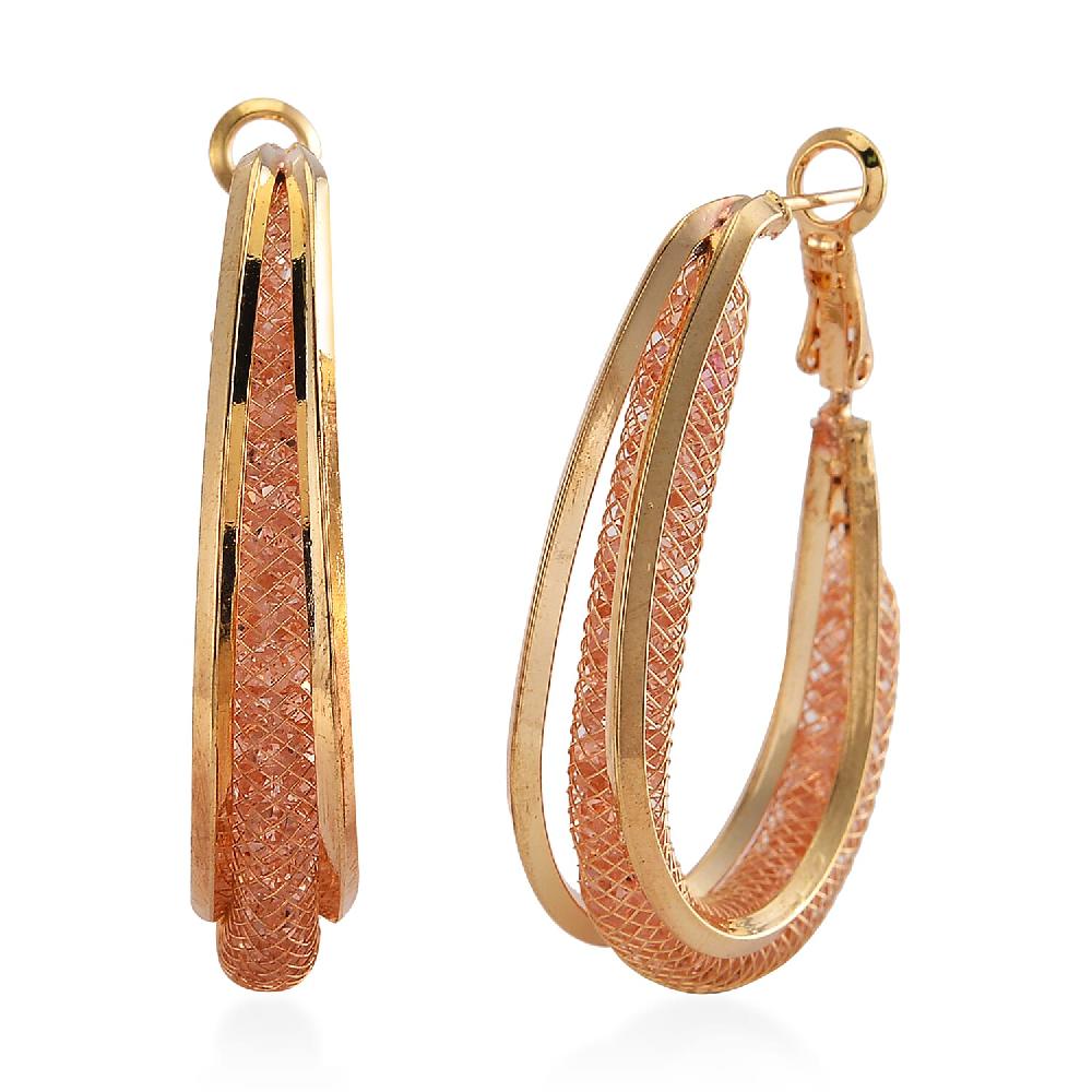 Sparkly Champagne Austrian Crystal Infinity Inside Out Hoop Earrings In Rosetone
