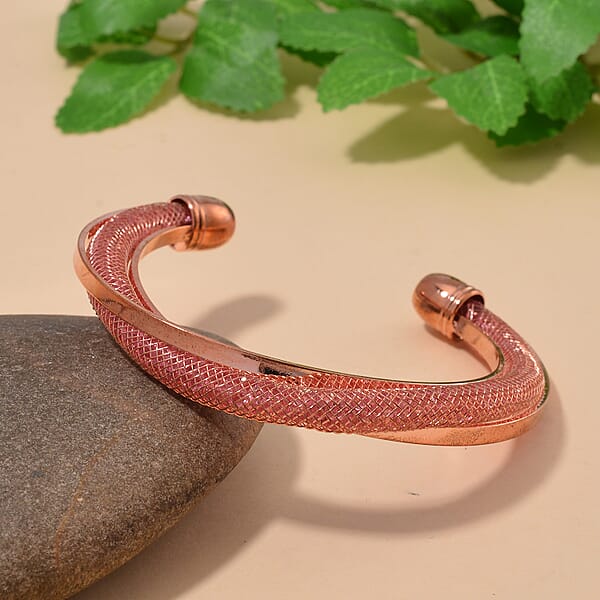 Sparkly Pink Austrian Crystal Infinity Cuff Bracelet In Rosetone (Size 7.00 In)