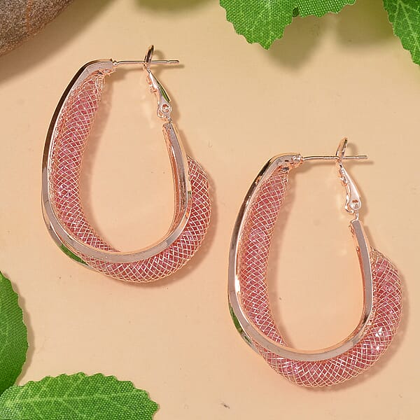 Sparkly Pink Austrian Crystal Infinity Inside Out Hoop Earrings In Rosetone