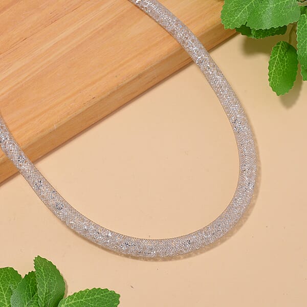 Sparkly White Austrian Crystal Infinity Necklace In Silvertone (20-22 Inches)