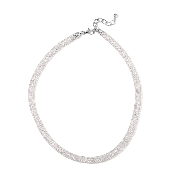 Sparkly White Austrian Crystal Infinity Necklace In Silvertone (20-22 Inches)