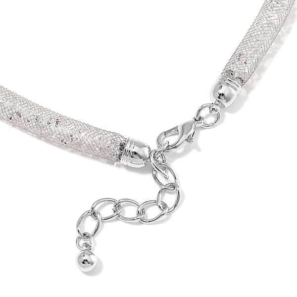 Sparkly White Austrian Crystal Infinity Necklace In Silvertone (20-22 Inches)
