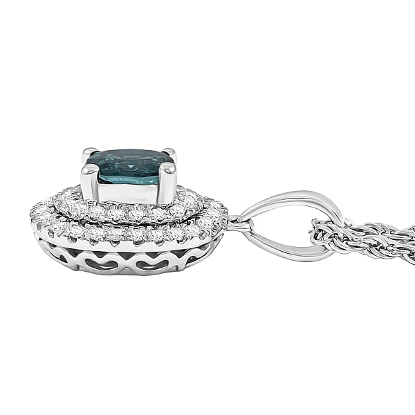 SPECIAL EDITION Certified & Appraised Luxoro 10K White Gold AAA Pirineu Lagoon Tourmaline Diamond (I2) (0.37 Cts) Pendant Necklace (18 Inches) 1.14 Ctw