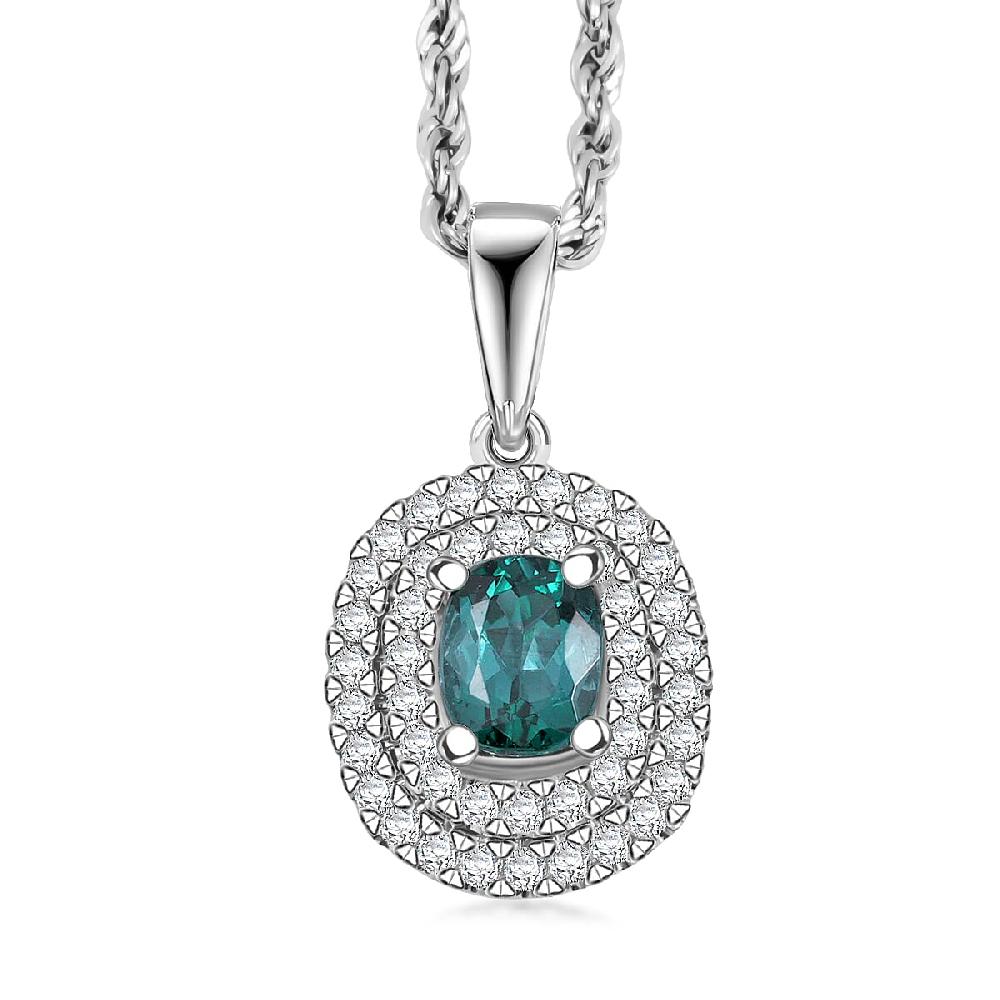 SPECIAL EDITION Certified & Appraised Luxoro 10K White Gold AAA Pirineu Lagoon Tourmaline Diamond (I2) (0.37 cts) Pendant Necklace (18 Inches) 1.14 ctw
