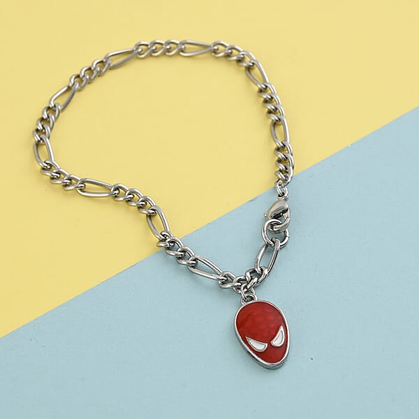 Spider-Man Figaro Red Enamel Face Bracelet In Silvertone (7.00 In)
