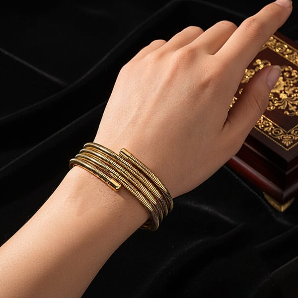 Spiral Coil Bangle Bracelet In ION Plated YG Stainless Steel (7.50 Inches)