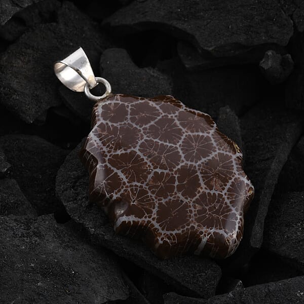 Sponge Coral Brown Fancy Pendant Without Chain In Sterling Silver