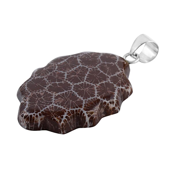 Sponge Coral Brown Fancy Pendant Without Chain In Sterling Silver