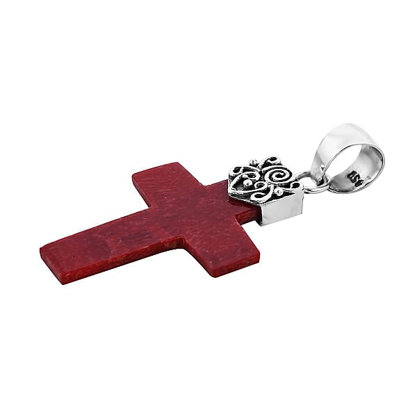 Sponge Coral Cross Pendant Without Chain In Sterling Silver