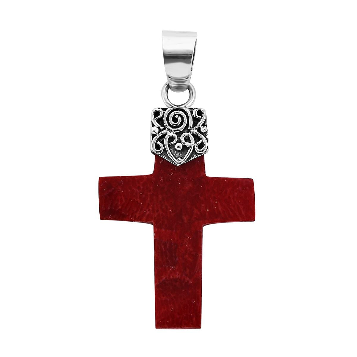 Sponge Coral Cross Pendant Without Chain In Sterling Silver