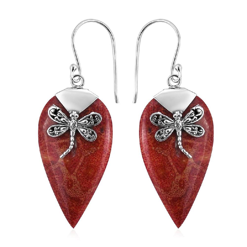 Sponge Coral Dangle Earrings in Sterling Silver Drop Silver Earrings Beach Fashion Jewelry
