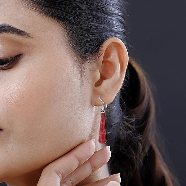 Sponge Coral Drop Earrings In Sterling Silver
