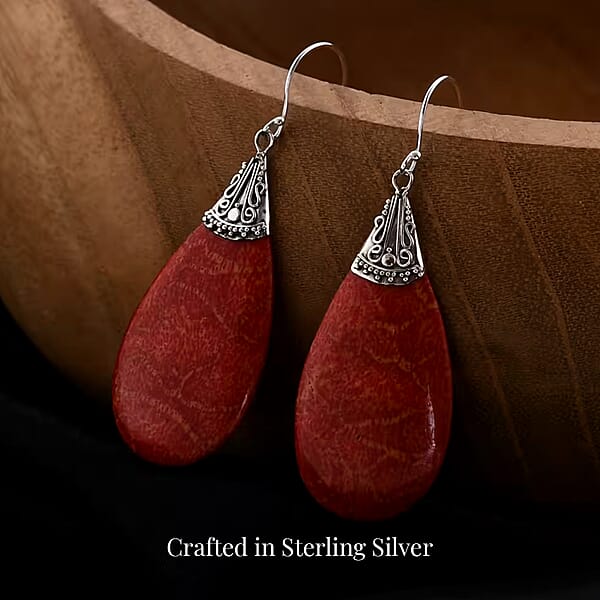 Sponge Coral Drop Earrings In Sterling Silver Dangle Earrings In 925 Sterling Silver Boho Earrings For Women
