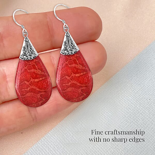 Sponge Coral Drop Earrings In Sterling Silver Dangle Earrings In 925 Sterling Silver Boho Earrings For Women