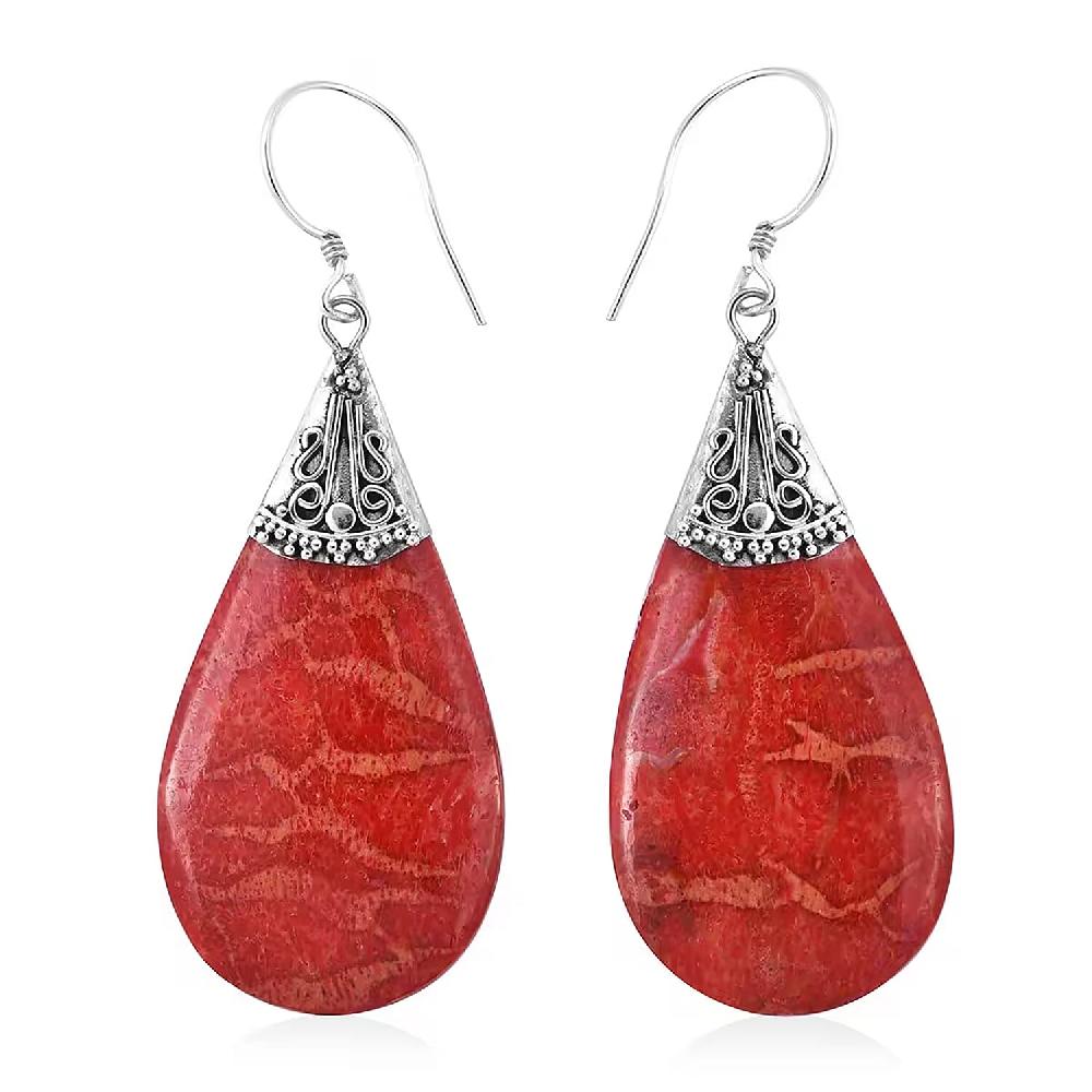 Sponge Coral Drop Earrings in Sterling Silver Dangle Earrings in 925 Sterling Silver Boho Earrings for Women