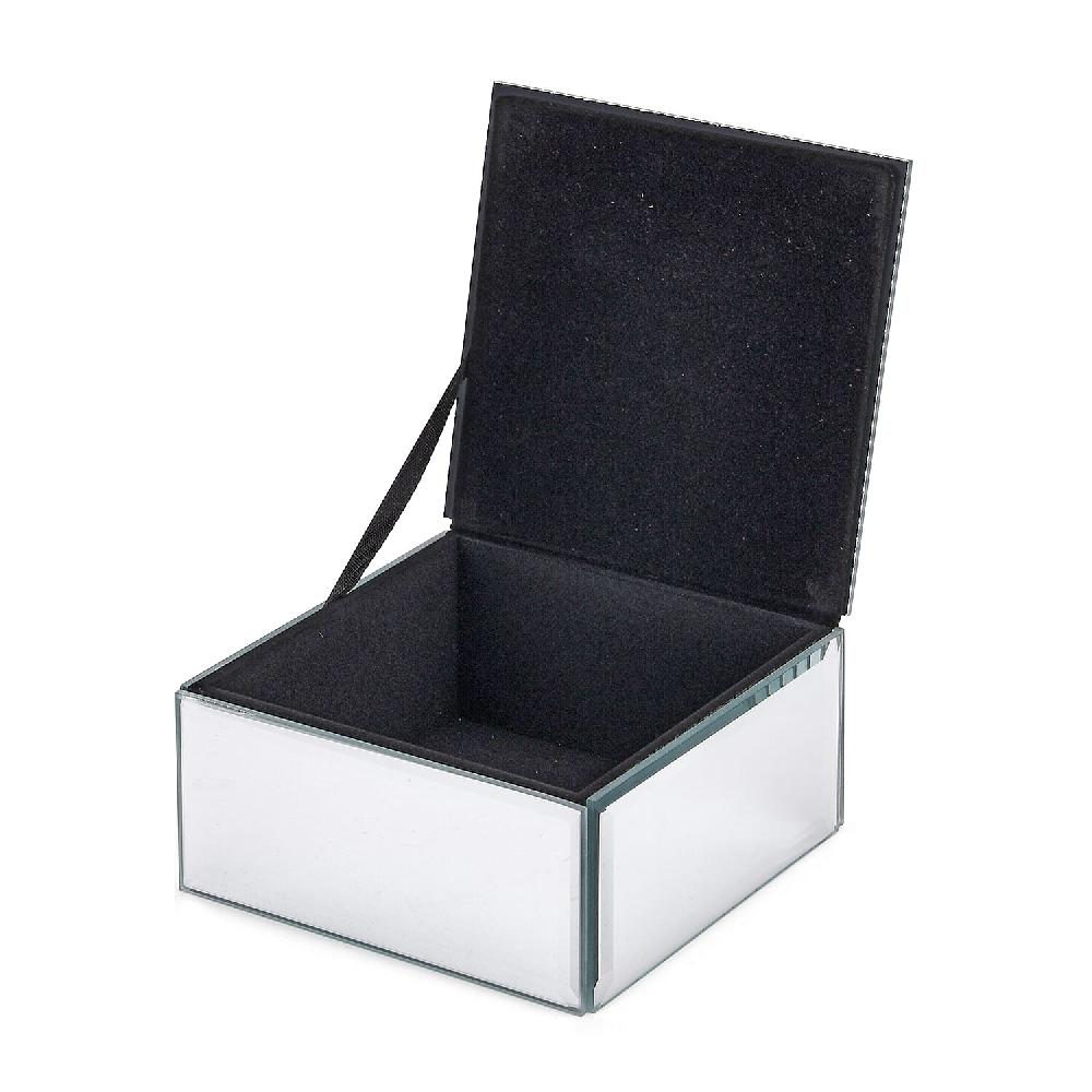Square Glass Jewelry Box with Blue and Purple Crystal Floral on Top