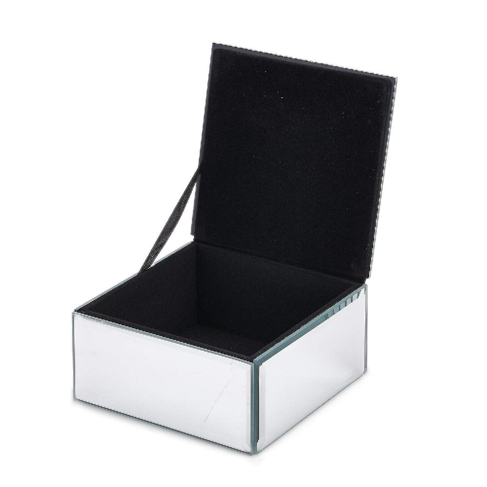 Square Glass Jewelry Box with Silver and Black Crystal Floral on Top