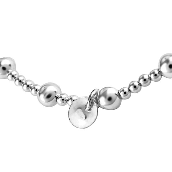 Station Beaded Stretch Bracelet In Sterling Silver 3.50 Grams
