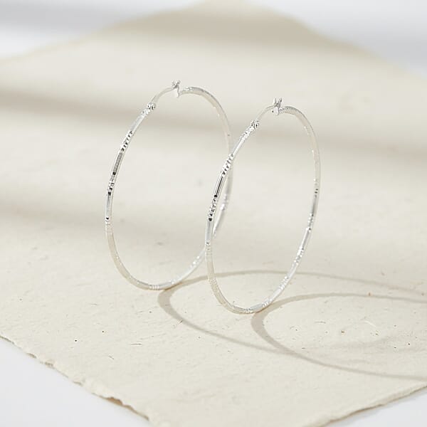 Station Grove Hoop Earrings In Sterling Silver 6.2 Grams