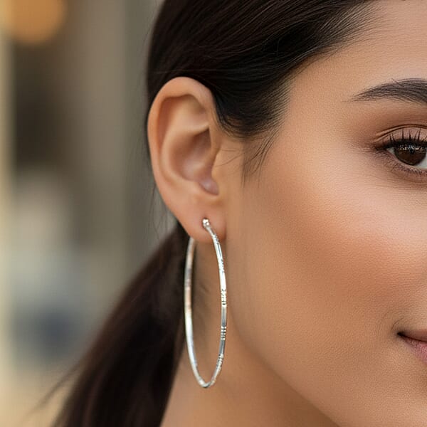 Station Grove Hoop Earrings In Sterling Silver 6.2 Grams