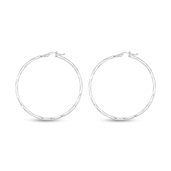 Sterling Silver 50mm X 2mm Station Groove Hoop Earrings 4.95 Grams