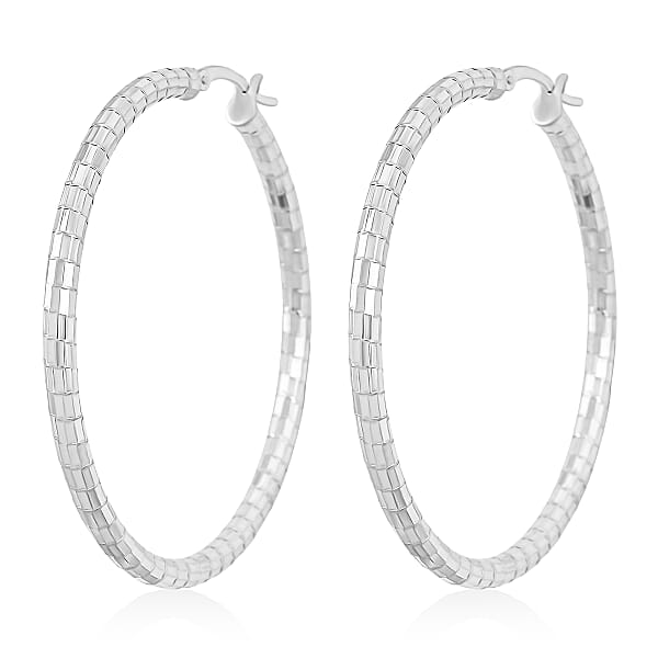 Sterling Silver 50mmx2.95mm Spiral Groove Hoop Earrings 7.6 Grams