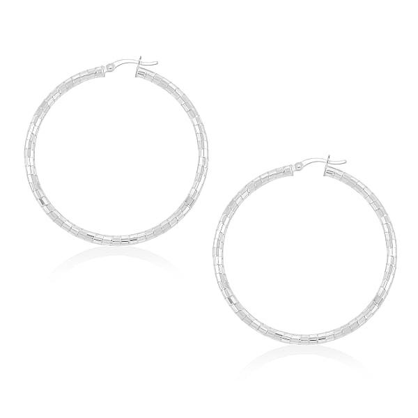 Sterling Silver 50mmx2.95mm Spiral Groove Hoop Earrings 7.6 Grams