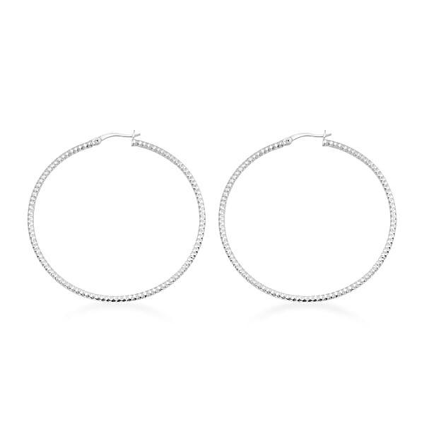 Sterling Silver 50mmx2mm Groove Textured Hoop Earrings 5 Grams