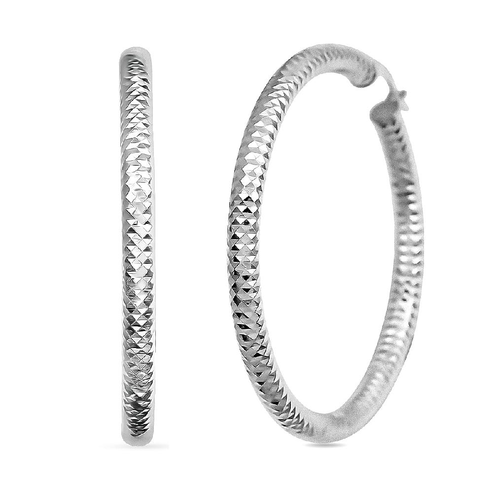 Sterling Silver 50mmx3.9mm Groove Textured Hoop Earrings 8.3 Grams