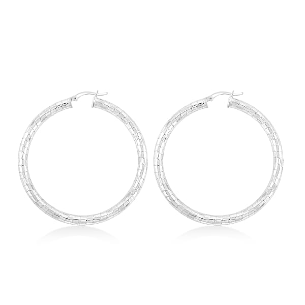 Sterling Silver 50mmx4mm Spiral Groove Hoop Earrings 10 Grams