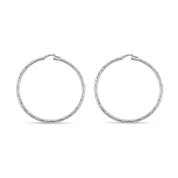Sterling Silver 60mm X 3mm Station Groove Hoop Earrings 9.60 Grams