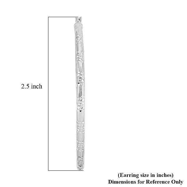 Sterling Silver 60mm X 3mm Station Groove Hoop Earrings 9.60 Grams