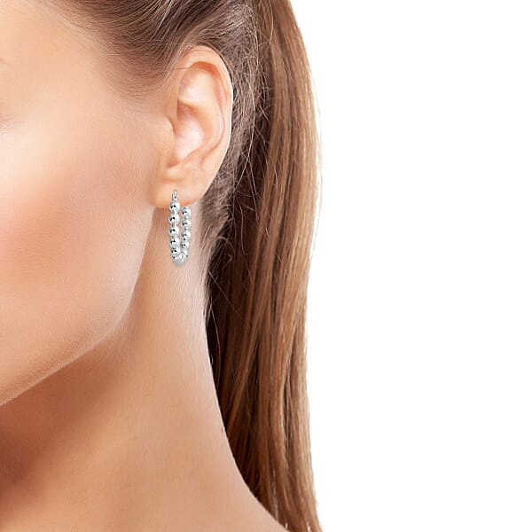 Sterling Silver Beaded Hoop Earrings 4.30 Grams