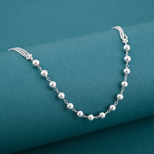 Sterling Silver Beaded Link Chain Necklace 24 Inches 4 Grams