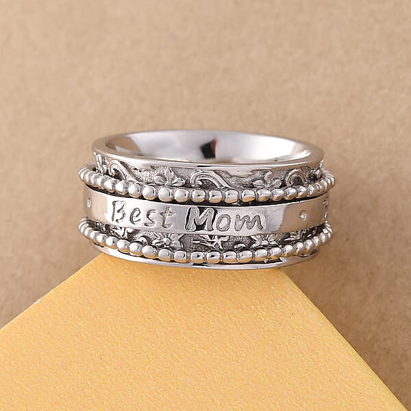 Sterling Silver Best Mom Spinner Ring Anxiety Ring For Women Fidget Rings For Anxiety For Women Stress Relieving Anxiety Ring Promise Rings (7.75 G)