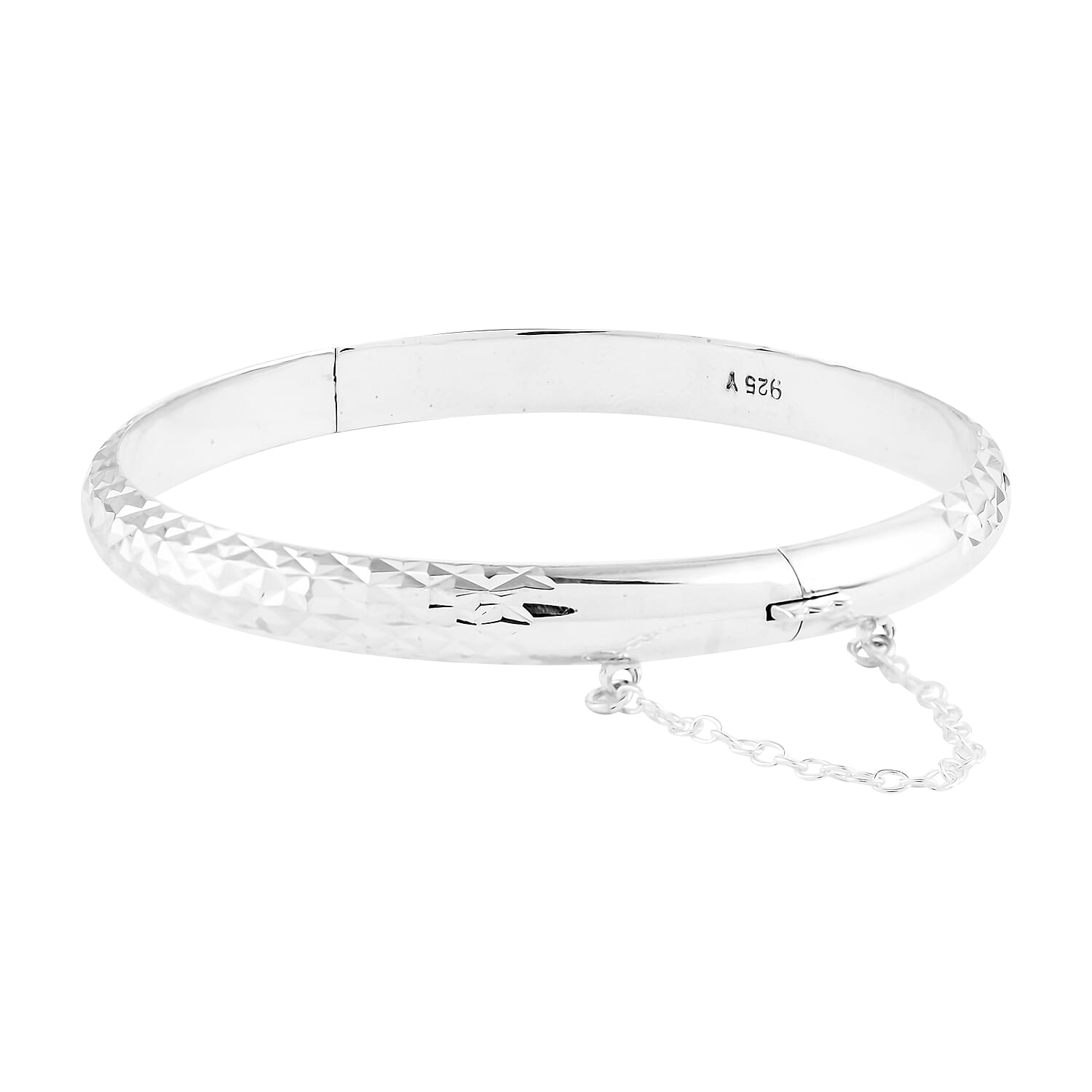 Sterling Silver Checkered Diamond Cut Bangle Bracelet (7 In) 7.7 Grams