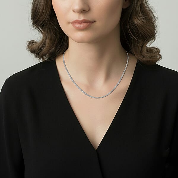 Sterling Silver Criss Cross Herringbone Chain Necklace (18 Inches) (3.40 Grams)