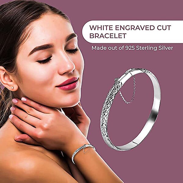 Sterling Silver Diamond-cut Bangle Bracelet (7.25 In) 8.4 Grams