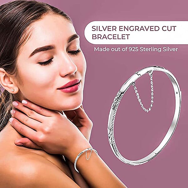 Sterling Silver Diamond Cut Bangle Bracelet (7.50 In) 7.85 Grams