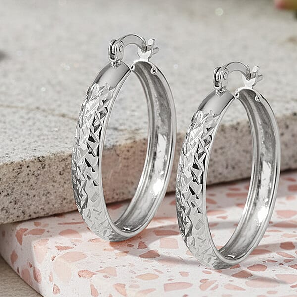 Sterling Silver Diamond Cut Hoop Earrings 2.60 Grams