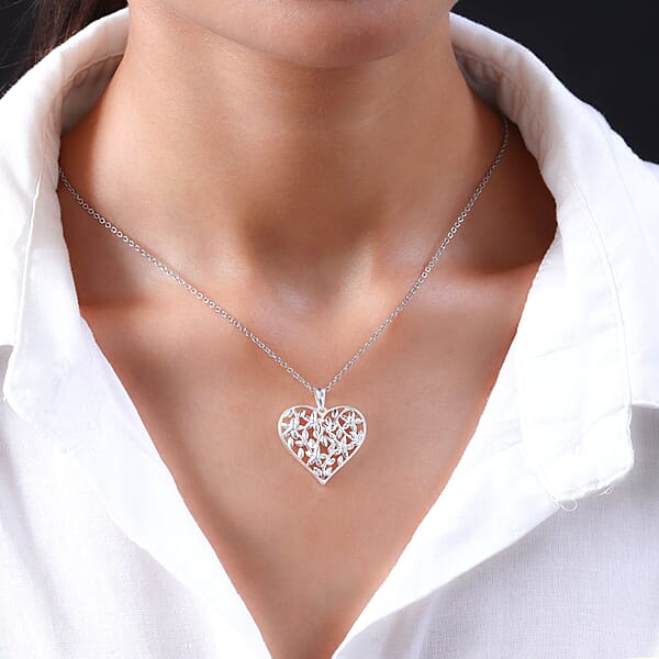 Sterling Silver Heart Pendant With Stainless Steel Necklace 20 Inches