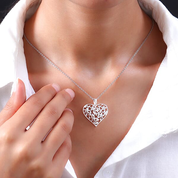 Sterling Silver Heart Pendant With Stainless Steel Necklace 20 Inches