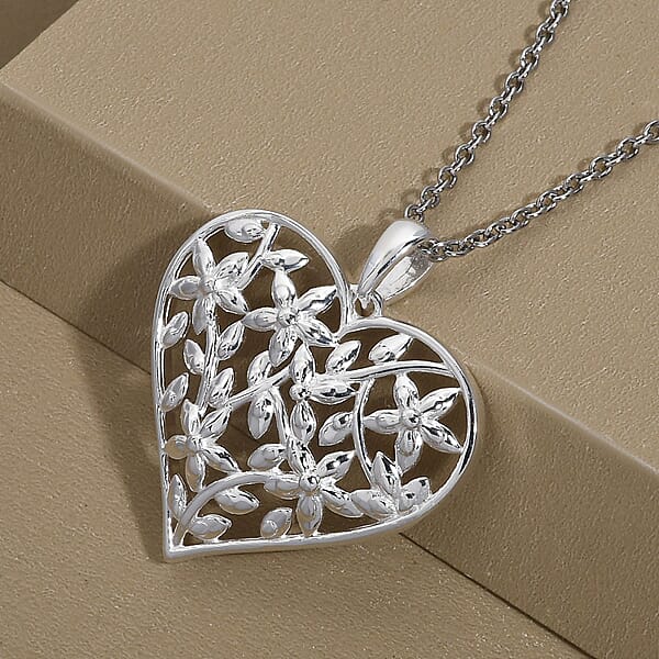 Sterling Silver Heart Pendant With Stainless Steel Necklace 20 Inches