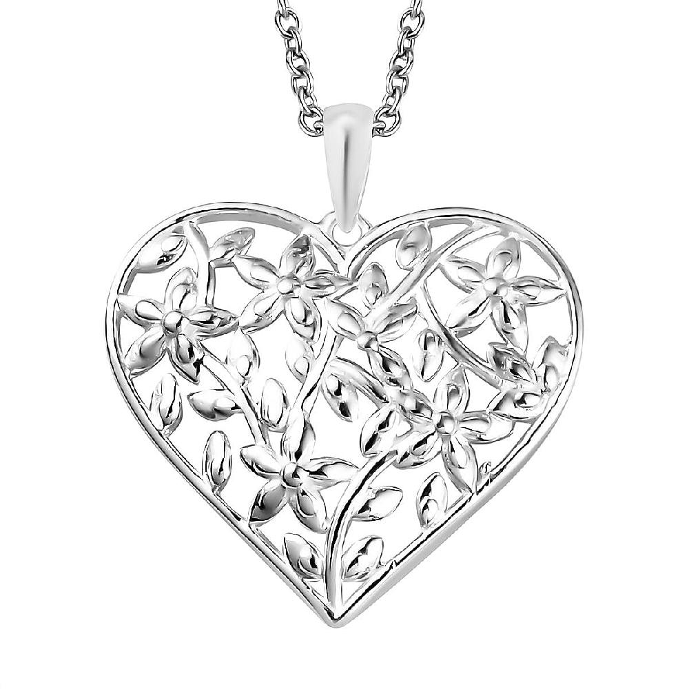 Sterling Silver Heart Pendant with Stainless Steel Necklace 20 Inches