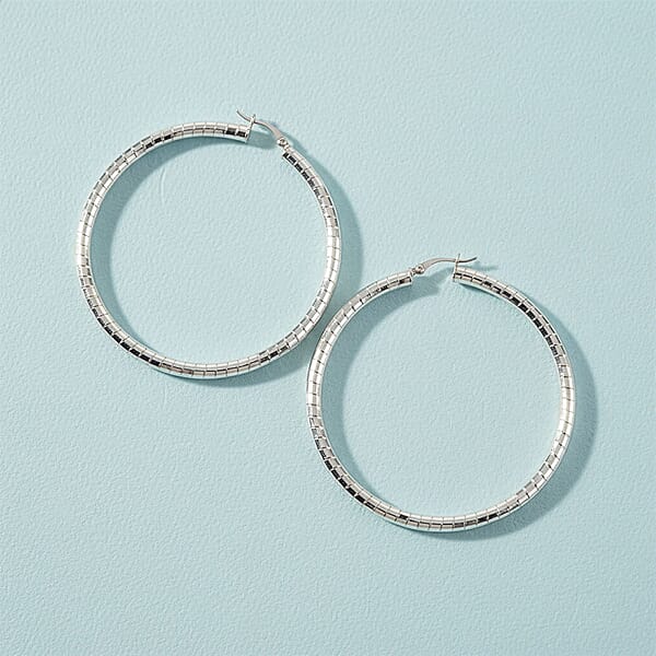 Sterling Silver Spiral Groove Hoop Earrings (12 Grams 60x4mm)