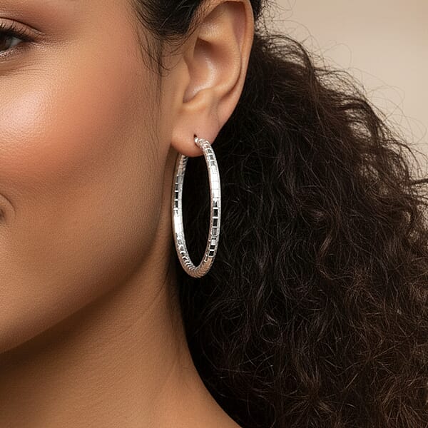 Sterling Silver Spiral Groove Hoop Earrings (12 Grams 60x4mm)