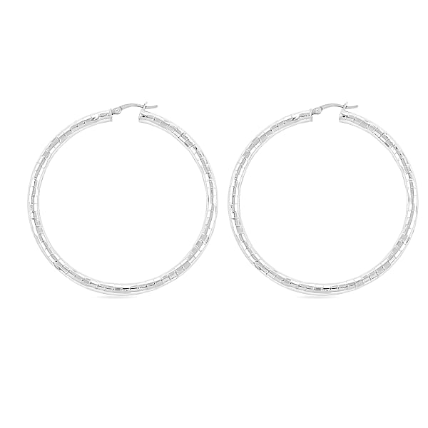 Sterling Silver Spiral Groove Hoop Earrings (12 Grams 60x4mm)