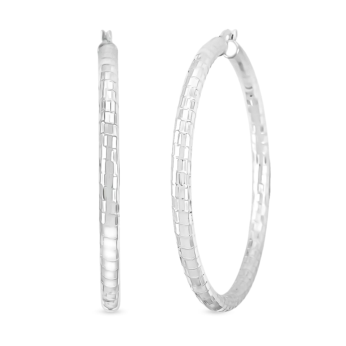 Sterling Silver Spiral Groove Hoop Earrings (12 Grams 60x4mm)